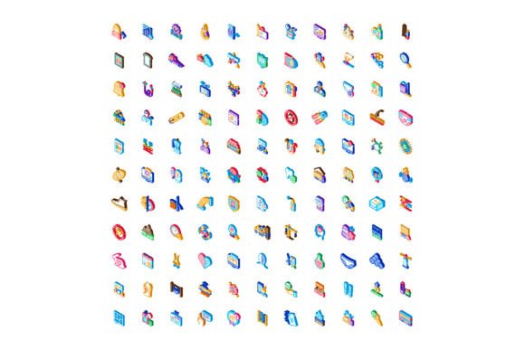 Isometric Vector Icons Set Illustrating