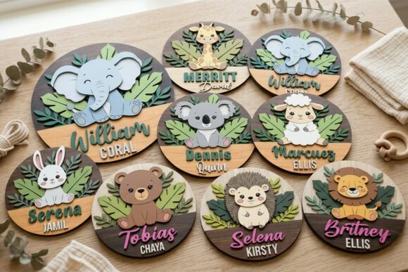 Safari Animal Baby Name Sign Laser Cut Guide